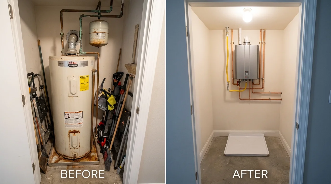 Tank water heater versus wall-mounted tankless unit comparison for Dighton, KS homeowners
